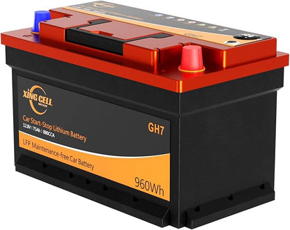 XingCell H7 Group 94r 12V 75Ah 880CCA LiFePO4 Lithium Car Battery - Long lasting and Lightweight Design for Car Audio Replacement Batteries