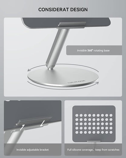 LULULOOK Laptop Stand for Desk 2025, 360 Rotating Adjustable Laptop Riser, Upgraded Foldable Full Aluminum Alloy Computer Stand for MacBook Pro/Air, Dell, HP, Lenovo and Other 10-17inch Laptops