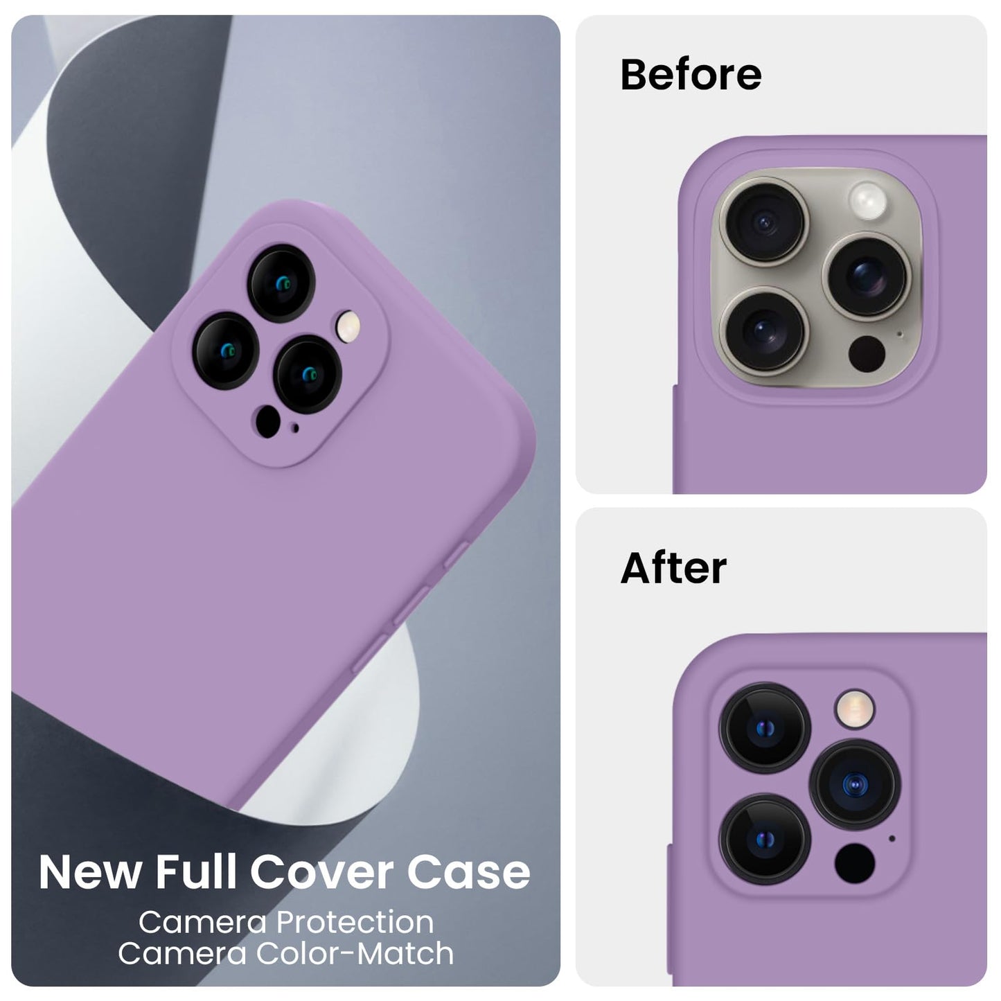 FireNova Designed for iPhone 15 Pro Case, Silicone Upgraded [Camera Protection] Phone Case, Soft Anti-Scratch Microfiber Lining Inside, 6.1 inch, Light Purple