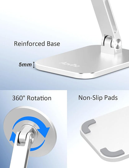 Magnetic Phone Stand for MagSafe Adjustable - Aluminum Portable Phone Holder for Desk with 360° Rotating Head Compatible with iPhone 16/15/14/13/12 Pro Max and Magnetic Phone Case, Silver