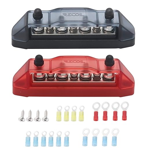 Recoil BBS43-P Bus Bar 4 x M5 Studs 3 Screw Terminals Power Distribution Block Busbar with Ring Terminals