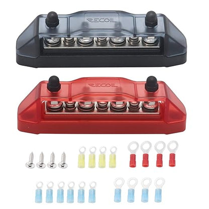 Recoil BBS43-P Bus Bar 4 x M5 Studs 3 Screw Terminals Power Distribution Block Busbar with Ring Terminals