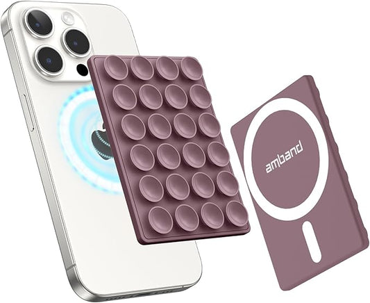amBand Magnetic Suction Phone Mount for MagSafe Case, Silicone Cup Sticky Grip Holder for iPhone, Removable Hands-Free Selfie/Video for TikTok Influencers, Women Gift, Dusty Violet