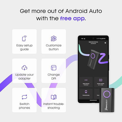 AAWireless Two - Android Auto Wireless Adapter - Convert Factory Wired Android Auto to Wireless - Multifunctional Button - Easy Plug and Play Setup - Seamlessly Connect Via Bluetooth - Made in Europe
