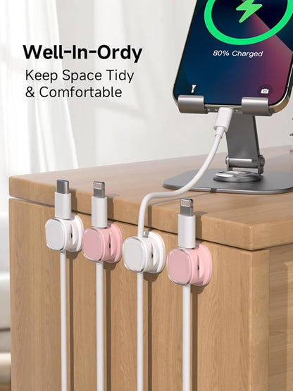 Magnetic Cable Clips, Adjustable Cord Holder Management, Adhesive Wire Keeper Organizer for Home Office Desk Phone PC Car Wall Desktop Nightstand Appliance (9-PCS White & Purple)