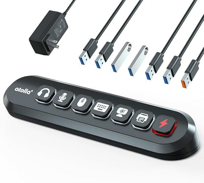 Powered USB Hub, atolla 7-Port USB 3.0 hub (6 Superspeed Transfer Ports+ 1 Fast Charging Port) with Swappable Illuminated Icon Switch and 12V/3A Power Adapter for Windows, MacOS, ChromeOS, Linux
