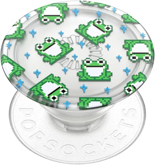 PopSockets Adhesive Phone Grip, Holder, Phone Stand, Plant-based - Translucent 8 Bit Frogs