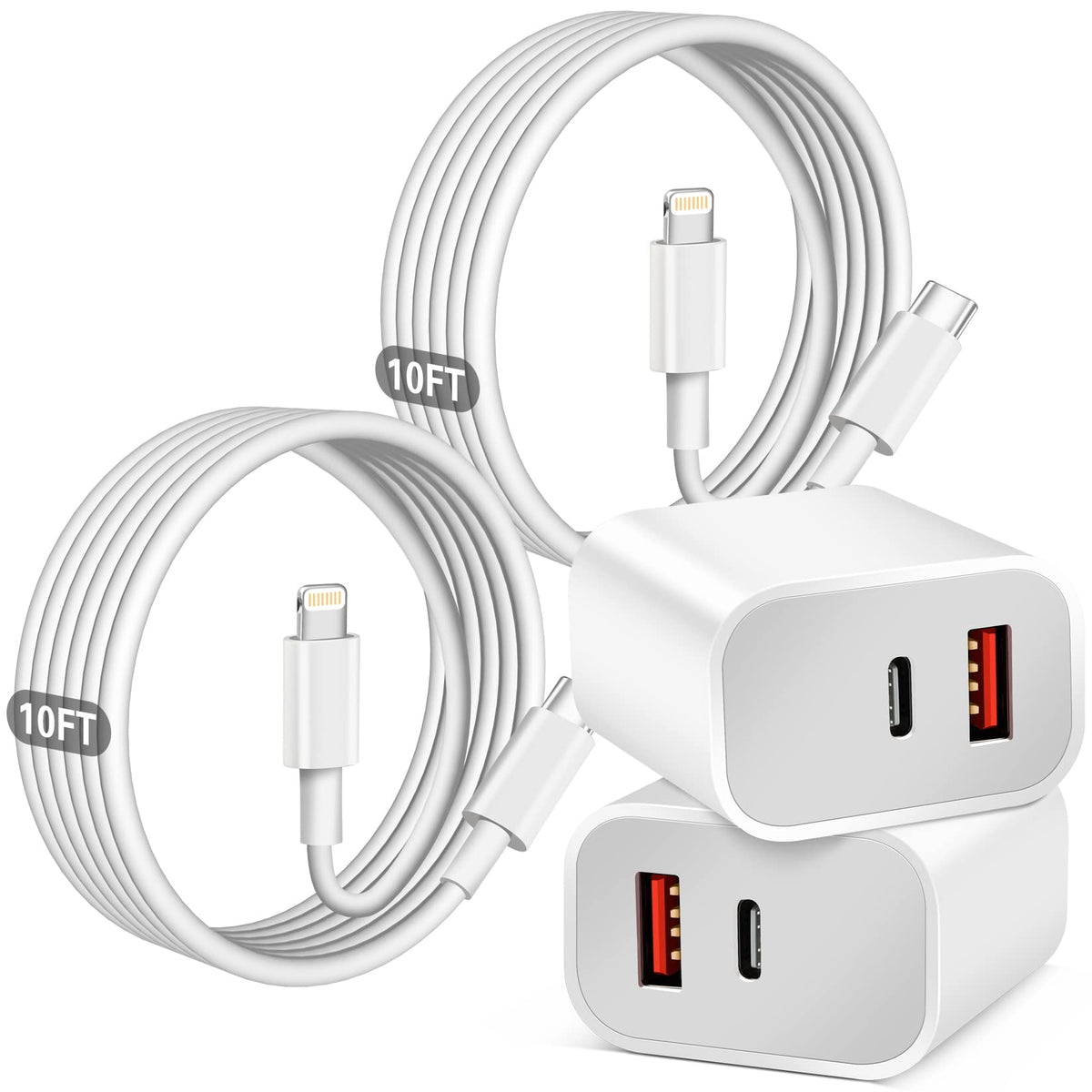 USB C Charger for iPhone 15,4-Port Fast iPhone 15 Wall Charger Block,2Pack 40W Multiport Quick USB C Wall Charger Plug Adapter,10FT USB C to C Cable for iPhone 15/15 Pro/15 ProMax/15 Plus,iPad Pro/Air