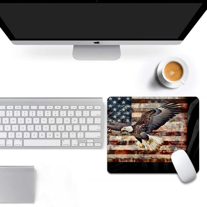 Square Mouse Pad Eagle with American Flag,Gaming Mouse Pads for Desk,Soft Computer Waterproof Non-Slip Mouse Mat