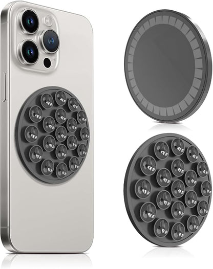 Silicone Suction Cup Phone Mount, Magnetic Suction Phone Case Stand, Mirror Shower Phone Holder, Perfect for Selfies and Videos Creators, Hands Free Holder Mount for iPhone/Samsung/Google-Black