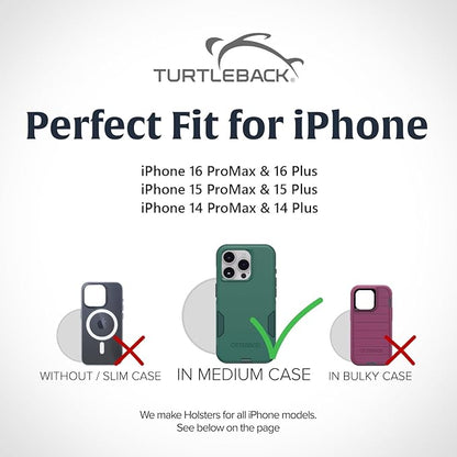 Turtleback Belt Clip for iPhone 16 Pro Max, 15 Pro Max, 14 Pro Max -Medium- Fits w/Shockproof Commuter Style Cases, Premium Black Leather Vertical Belt Holder, Magnetic Closure HD Rotating Clip