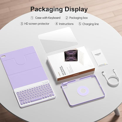 for iPad 11th 10th Generation Case with Keyboard, Magnetic 720° Rotatable Cover Detachable Wireless Bluetooth Backlit Keyboard with Pencil Holder for iPad 11 inch A16 2025 & 10.9 inch 2022 -Purple