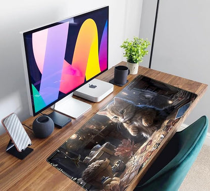 Lotus Cat XL Extended Large Gaming Mouse Pad - Black Magic Mystical Zone Gaming Desk Mat - Computer Laptop Keyboard and Mouse Mat Desktop Protector - 31.5 x 15.8 in