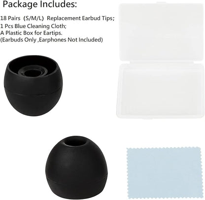 Silicone Earbud Replacement Tips Earbud Tips Ear Bud Covers for Fit Most in-Ear Earbuds(Inner Hole 3.8mm -5.5mm) Headphone Rubber Tips Eartips 18 Pairs S M L