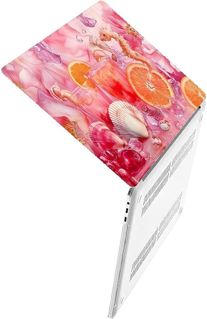 Compatible with MacBook Air 13.3 13.6 Inch Case 2022 2021 2020 2019 Plastic Hard Shell Case Cover,13.3 Air (A1932/A2179/A2337), Pink Floral with Sea Shells