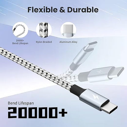 USB C Multi Charging Cable, Dual Type C Cable 1Pack 5FT, USB C Splitter with 4 Type-C Connectors,4 in 1 Multiple Nylon Braided Cable Compatible with iPhone 15 Pro Max/Samsung Galaxy/Tablets/Google.