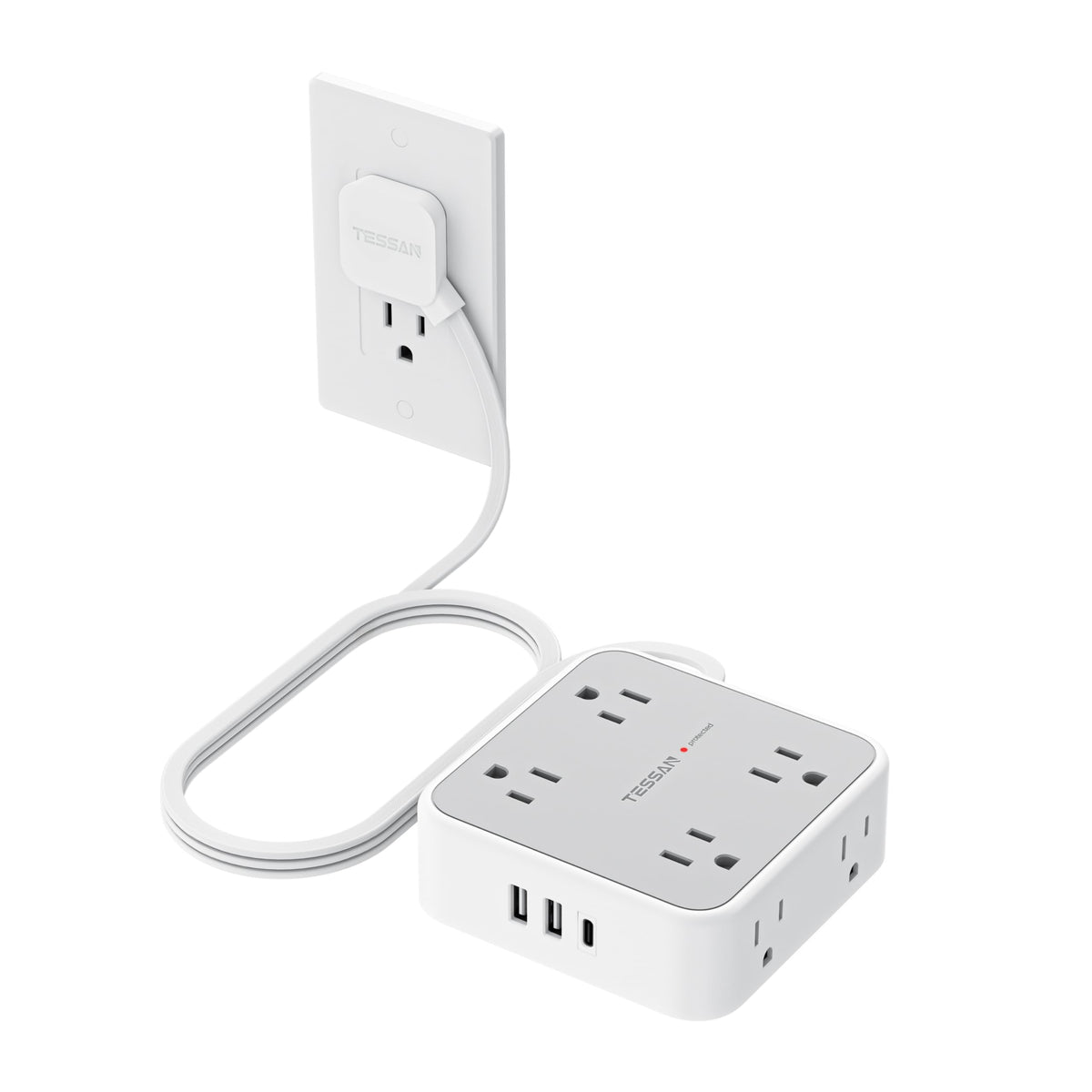 TESSAN Surge Protector Power Strip with 900J Surge Protection, 20 Ft, Grey