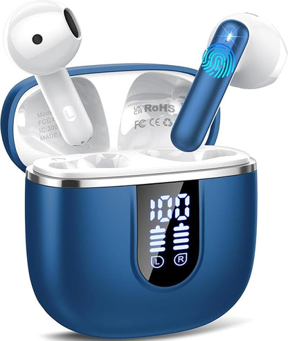 Wireless Earbuds, Bluetooth 5.4 Headphones with 3D Bass Stereo, 40H Ultralight in-Ear Buds, Bluetooth Earbuds with 4 ENC Noise Cancelling Mic, USB-C, IP7 Waterproof Earphones for Android iOS, Blue