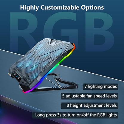 G-STORY Gaming Laptop Cooling Pad, RGB Lights Laptop Cooler with 10 Powerful Turbo Fans for 12-18 Inch Notebooks,8 Height Adjustable Stand and 1 USB Port
