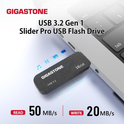 Gigastone Z30 16GB USB3.0 Flash Drive, Capless Retractable Design Pen Drive, Carbon Fiber Style, Reliable Performance & Durable (GS-U316GSLBL-R)