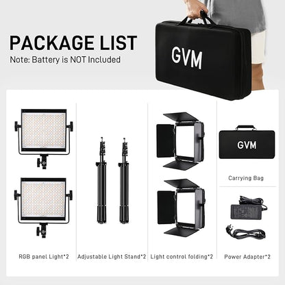 GVM 800D RGB LED Video Light, 2026 Upgraded Panel Light with Optical Lens & 6X Brighter (19500 Lux/0.5m), 3200K-5600K Bi-Color, 20 Scene Modes & CRI97+, Studio Lights, Photography Lighting, 2-Packs