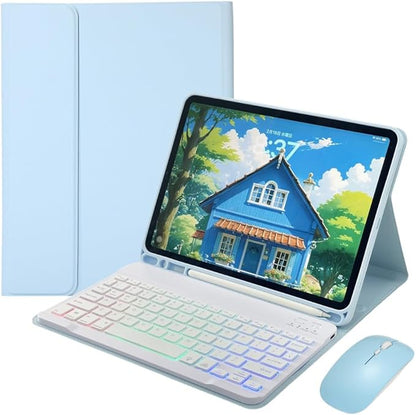 Rainbow Backlit Keyboard Case for iPad 9th / 8th / 7th Generation 10.2"/iPad Pro 10.5"/iPad Air 3rd Gen with Mouse and Backlight Detachable Bluetooth Keyboard Cover,Light Llue