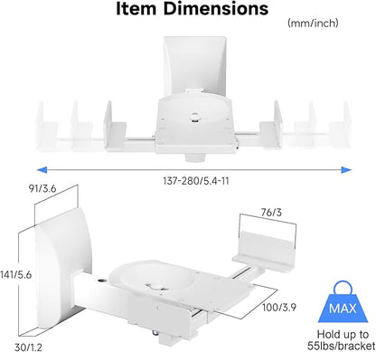 suptek Dual Side Clamping Bookshelf Speaker Wall Mounting Bracket for Large Surrounding Sound Speakers, Hold Up to 55 lbs, White (SPM201W)