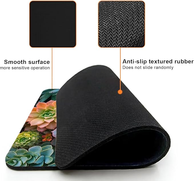 Mouse Pad, Cute Succulent Plants Mouse Pads for Desk, 9.5" x 7.9" Non-Slip Rubber Base Computer Mousepad with Women, Portable Square Design for Wireless Mouse and Pad Laptop Office & Travel