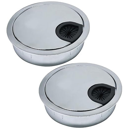2 Pcs Desk Grommet 2-1/16" / 53 mm, Desk Cord Hole Cover, Cable Grommet Metal Zinc Alloy Materilal, Desk Hole Grommet for Home & Office Pc, Detachable Cable Cord Organizer-Bright Silver