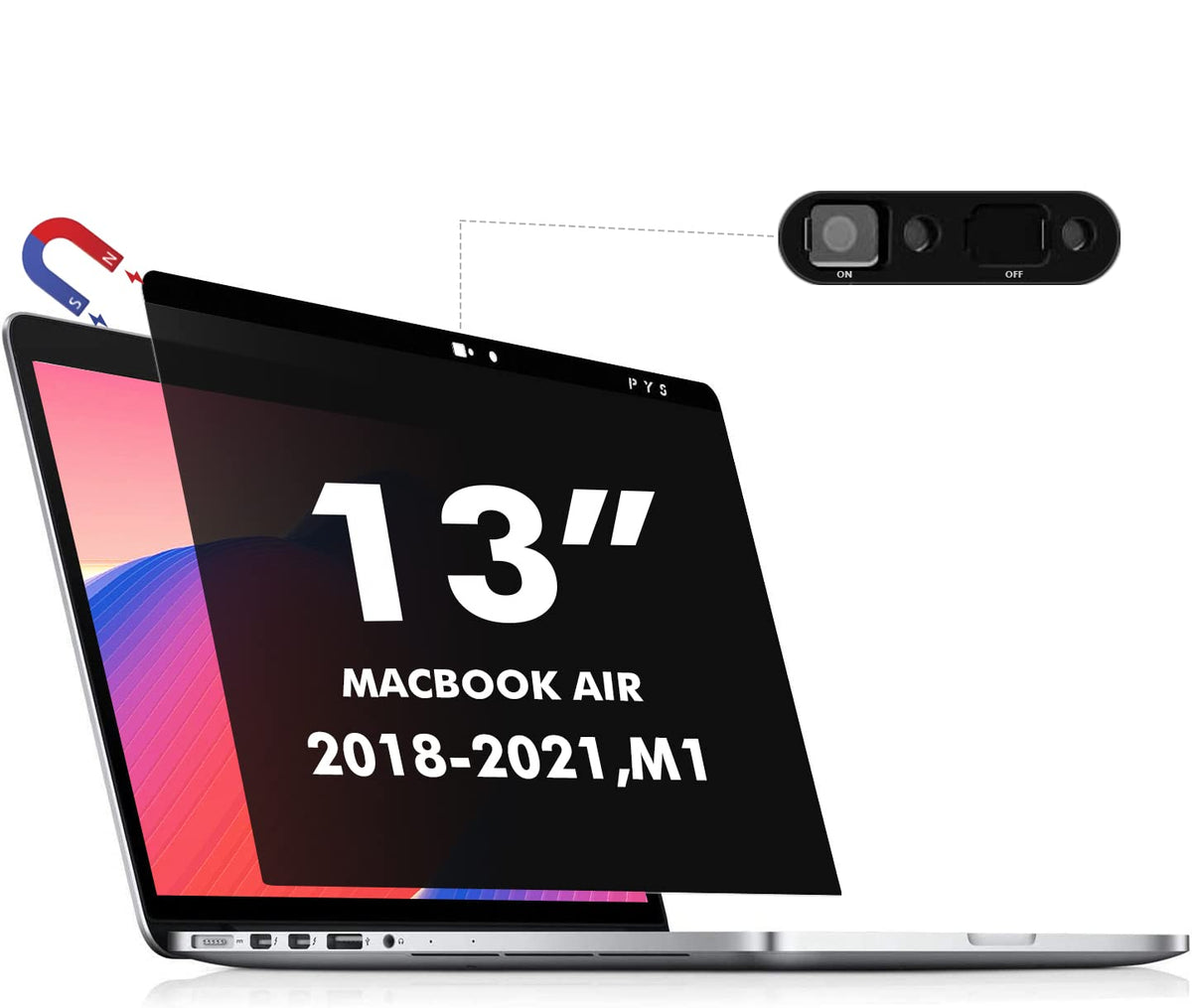 PYS Magnetic Privacy Screen for MacBook Air 15.3 Inch (2025/2024/2023, M4, M3, M2 Chip) - Removable Anti-Glare Protector with Camera Cover Slide, Anti-Blue Light Filter for Mac Air 15.3" Laptop
