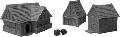 Paintable Tabletop Miniature Little Town Building Terrains Compatible with RPG War Games - 18mm Scale Dioramas Building Set Scenery with Medieval Architecture Style by HAUTICO (HVillageHouses1-1)