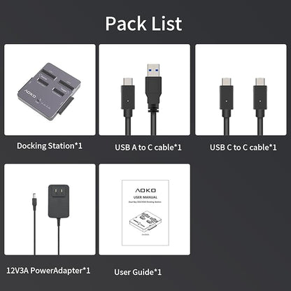 AOKO M.2 NVMe SSD Cloner, Dual-Bay 4-in-1 Hard Drive Duplicator/Reader, Supports M.2 NVMe/NGFF SATA, mSATA & SATA 2.5"/3.5" HDD,Offline Cloning Without PC