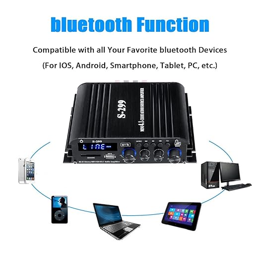4.1 Channel Bluetooth 5.0 Mini Audio Amplifier Receiver, 4×50 W + Active Subwoofer SUB Jack Output – Hi‑Fi Car & Home Amplifier for Speaker