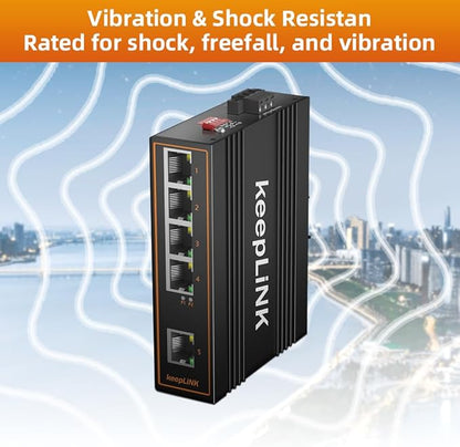 5 Port Industrial PoE Switch Unmanaged, 125W Fast Ethernet Din Rail Switch, IP40, Operating Temperature Range of -30° – 75°C (-22° – 167°F)