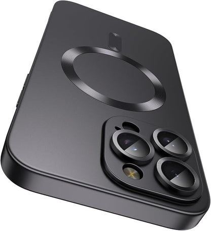 Magnetic for iPhone 15 Pro Max Case [Compatible with MagSafe][Built-in Camera Lens Protector] Slim Soft Silicone Bumper Shockproof Metallic Luster Phone Case (Black)