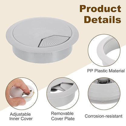 uxcell 6 Pcs 80mm (3.15 Inch) Desk Grommet, Plastic Cable Hole Cover, Wire Cord Cable Organizer for Home Office Computer Desk Cabinet, Gray