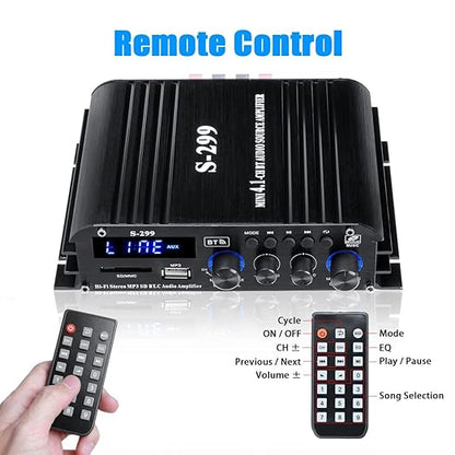 4.1 Channel Bluetooth 5.0 Mini Audio Amplifier Receiver, 4×50 W + Active Subwoofer SUB Jack Output – Hi‑Fi Car & Home Amplifier for Speaker