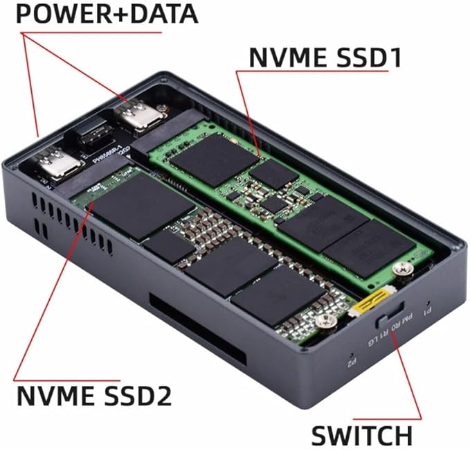 CY USB4.0 20Gbps Dual NVME M.2 NGFF M-Key to USB-C Type-C Raid0 Raid1 JBOD Big Enclosure with Fan Raid0 Hyper Adapter
