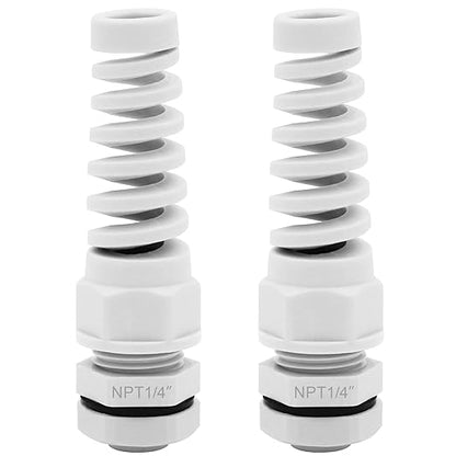 Strain Relief Cord Connector,LISTENJIALE 2Pcs NPT 1/4" Waterproof Cable Gland Flex Spiral Strain Relief Adjustable 4-8mm Cable Connector Nylon Joint with Gaskets(Grey)