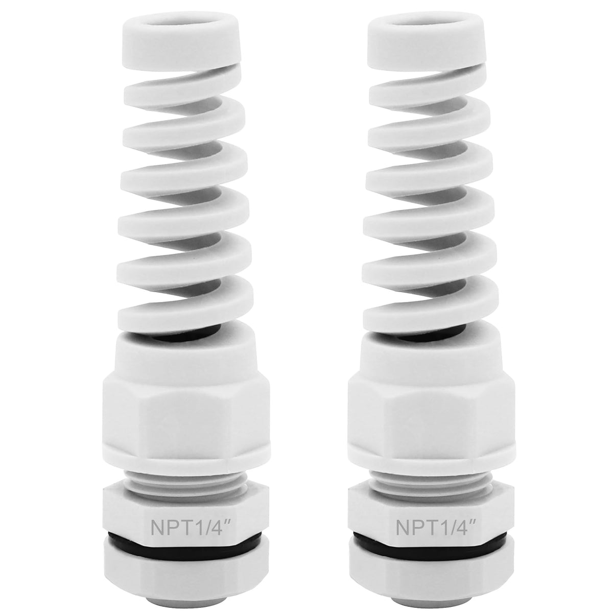 Strain Relief Cord Connector,LISTENJIALE 2Pcs NPT 1/4" Waterproof Cable Gland Flex Spiral Strain Relief Adjustable 4-8mm Cable Connector Nylon Joint with Gaskets(Black)