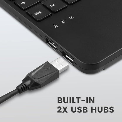 Perixx PERIBOARD-526 US, Wired Mini USB Keyboard with Trackball - X Type Scissor Keys - 11.18x7.17x1.1 Inches - Build-in 2 USB Hubs - US English
