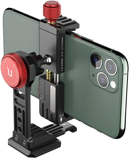 Cell Phone Tripod Mount, ULANZI ST-14 Smartphone Tripod Mount Adapter Aluminum with Cold Shoe, 360° Cell Phone Stand Holder Clamp for iPhone16 15 14 13 12 11 Max Pro iPhone X XR Xs 6 7 Plus