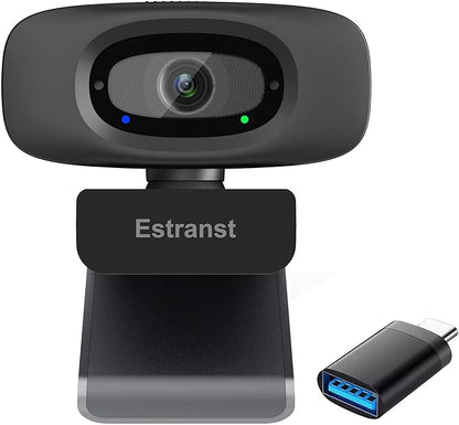 2K Quad HD Webcam with Privacy Cover & Noise-Canceling Microphone, Video Web Streaming Camera for PC Computer Desktop Laptop Mac Zoom Teams &More, 1pc USB C Adapter