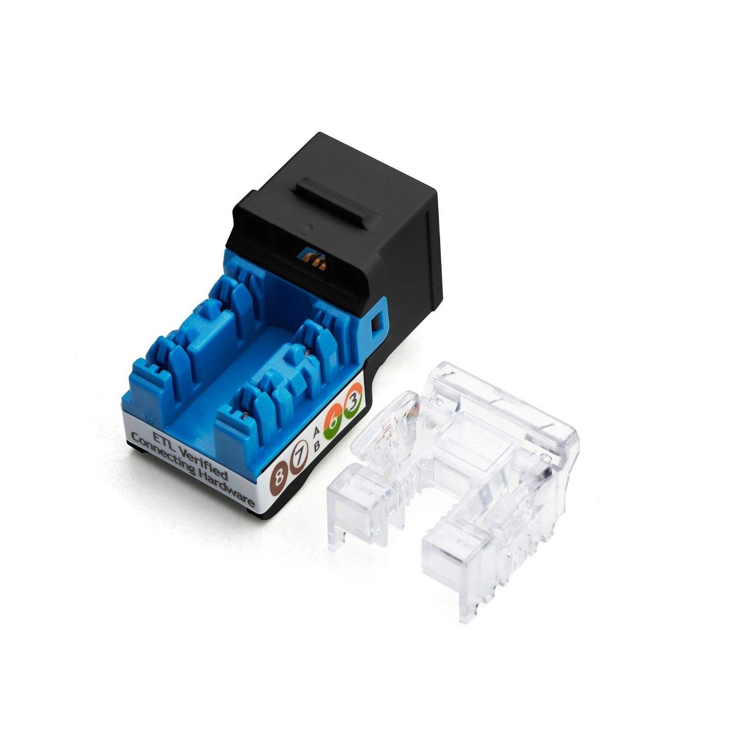 TRUE CABLE Cat6A Unshielded (UTP) Keystone Jack, 90-Degree Punch-Down RJ45 Female Module, PoE++ 4PPoE, UL Listed & TIA Certified, Black, 12 Pack