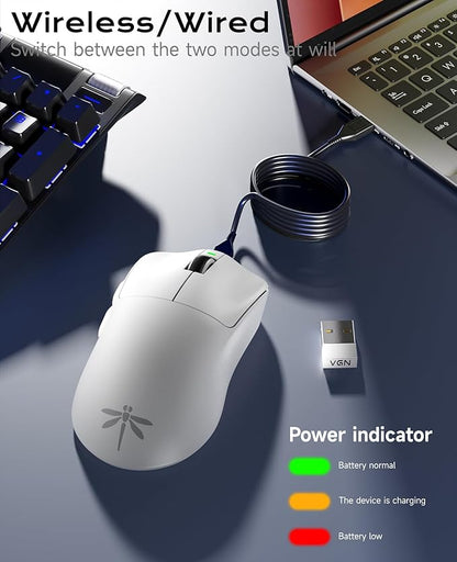 VGN Lightspeed Wireless Gaming Mouse with Dual-Mode 2.4G/Type-C Wired - 25K Sensor - 26,000 DPI - 55g Lightweight - 6 Programmable Buttons - Up to 200h Battery Life for PC/Mac- F1 Pro Max White