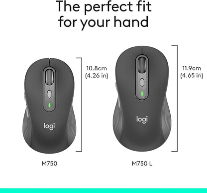 Logitech Signature Plus M750 Wireless Mouse – for Small to Medium Hands, SmartWheel, Bluetooth, Multi Device, 24-Month Battery, Silent Clicks, Customizable Side Buttons, Contoured Shape - Graphite