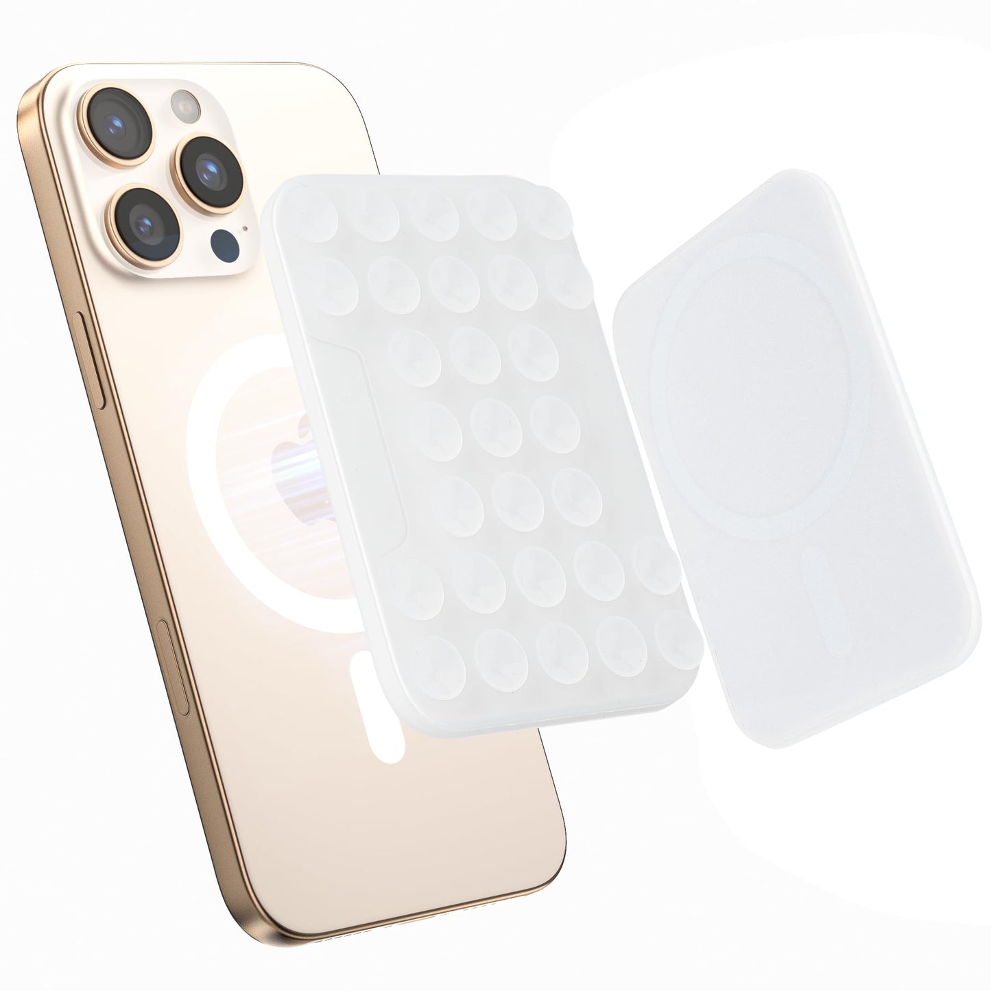 SUPERONE Magnetic Suction Phone Mount for MagSafe Case, Magnetic Silicone Sticky Phone Grip Holder for iPhone 17/16/15/14/13/12 Series, Hands-Free for Makeup/Selfie/Live Streaming/Vlog/TikTok - Clear