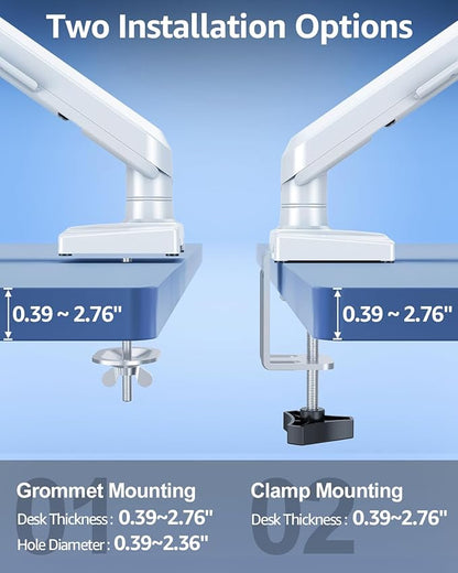 Single Monitor Mount for 22 24 27 32 inch Screen, Gas Spring Arm Holds 4.4-22 lbs, Monitor Desk Mount, Gaming & Home Office Use, VESA 75x75mm & 100x100mm, Freelift Pro White
