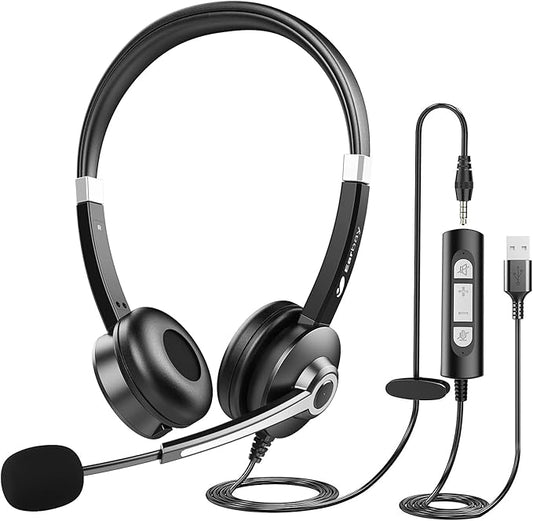 Earbay Computer Headset with Microphone for Laptop PC,Wireless Headphones with Microphone Noise Cancelling, Over Ear Headphones with Mic & Mute for Office/Telework/Home/Zoom