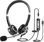 USB Computer Headset with Microphone for Laptop PC,3.5mm Wired Stereo Call Center Headset with Microphone Noise Cancelling, Corded Desktop Headphones with Mic & Mute for Office/Telework/Home/Zoom